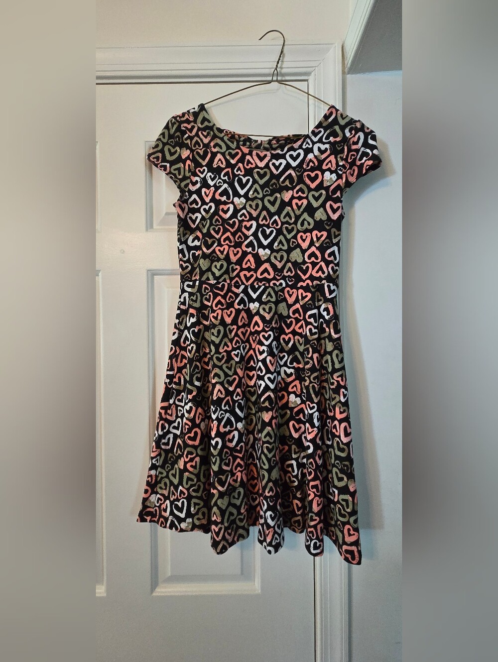 Epic Threads Black Skater Dress with Pink & Olive Hearts